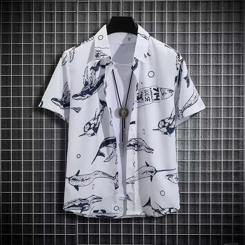 Men's Notes Casual Shirt Short Sleeve Casual Causal Casual Summer Spring Turndown Button Up White