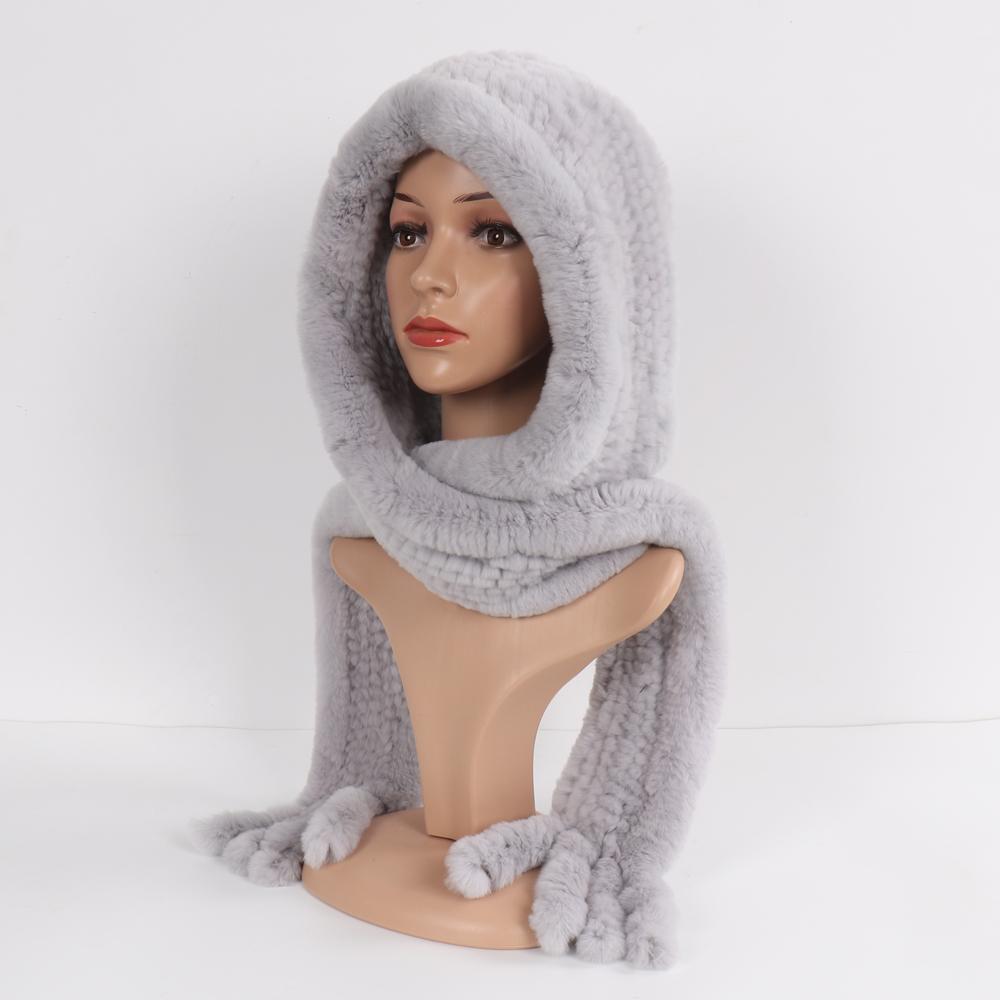 Winter Women Knitted Real Rex Rabbit Fur Hat Scarf Natural Soft Rex Rabbit Fur Hat Lady Warm Genuine Rabbit Fur Cap Scarves