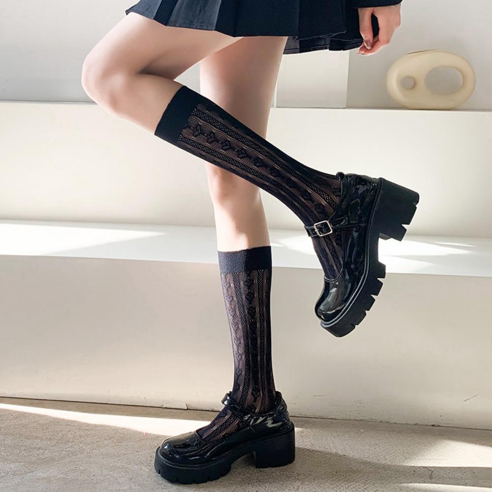 Japanese Jk Calf Socks Women's Ins Tide Summer Thin Stockings Love Lace Lolita Sexy Mesh Socks Women
