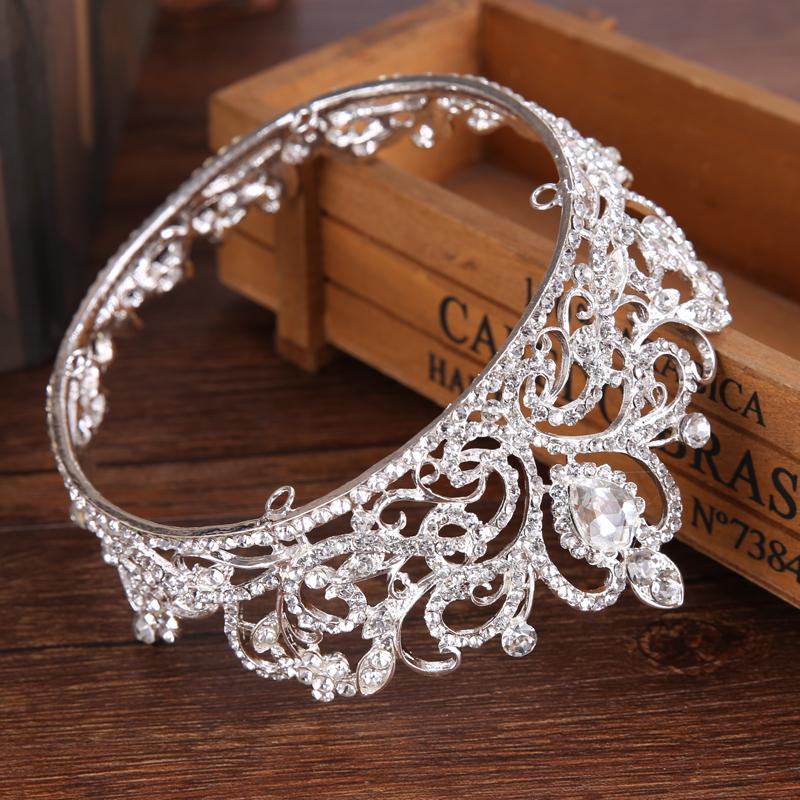 Trendy Bridal Wedding Crown Hair Accessories Silver Color Rhinestone Crystal Crown Princess Round Crown Bridal Wedding Crown