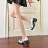 Silver French Mary Jane Shoes Waterproof Table High Heels Thick Heel Light Mouth Bow One-word Buckle Single Shoes Women's Small Leather Shoes