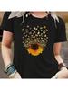 S Butterfly Sunflower Graphic T-Shirt - Polyester Blend, Crew Neck, Short Sleeve Casual Tee With Medium Stretch, Floral Ap