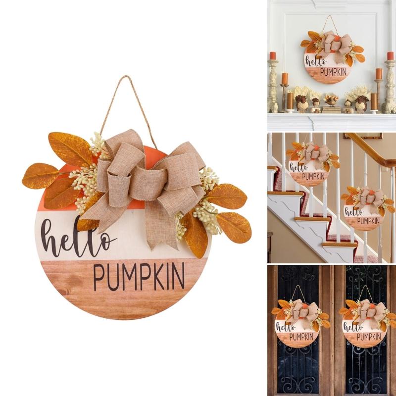 Farmhouses Welcome Wood Sign Delicate Fall Themed Wood Welcome Sign with Bowknot and Berries for Decoration