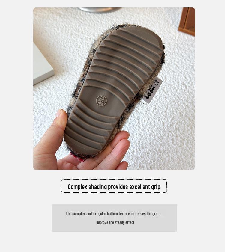 Children's Slip-on Winter Fleece Shoes, Style AB, Doll & Leopard Print, Non-slip Warm Half Slippers, Furry Cotton Design.