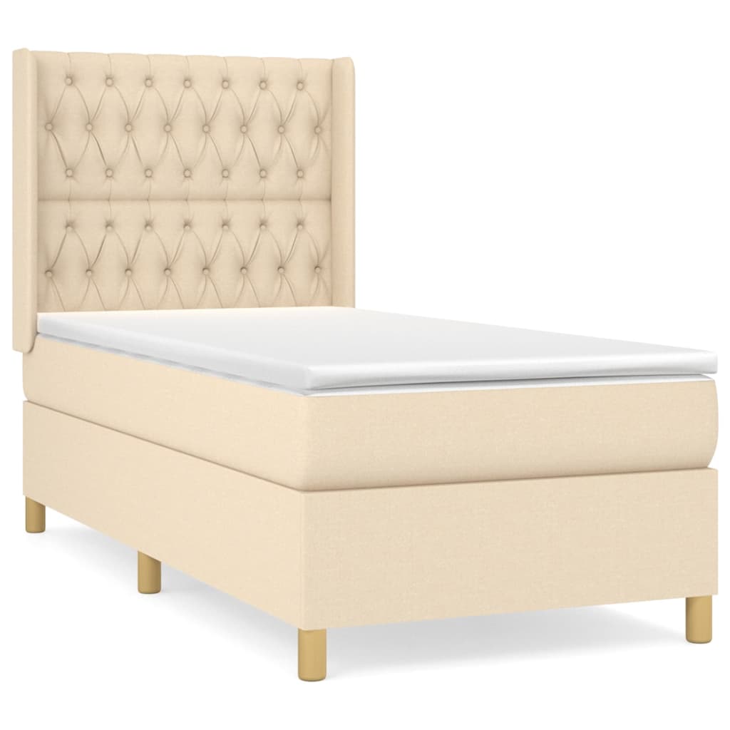 Box Spring Bed with Mattress Cream 90x190 cm Fabric