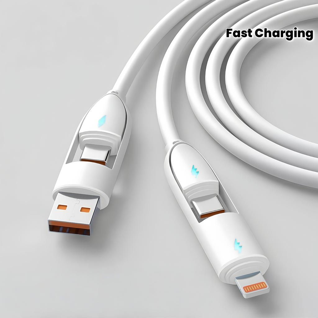 4-in-1 Fast Charging Cable 66W USB-C To Lightning Cord High Speed Data Sync Charger for iPhone iPad Samsung