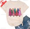 New Year Xmas Gift Merry Christmas Cotton Shirts for Women Merry and Bright Tree Graphic Holiday Printed TShirt Tops Unisex Tee