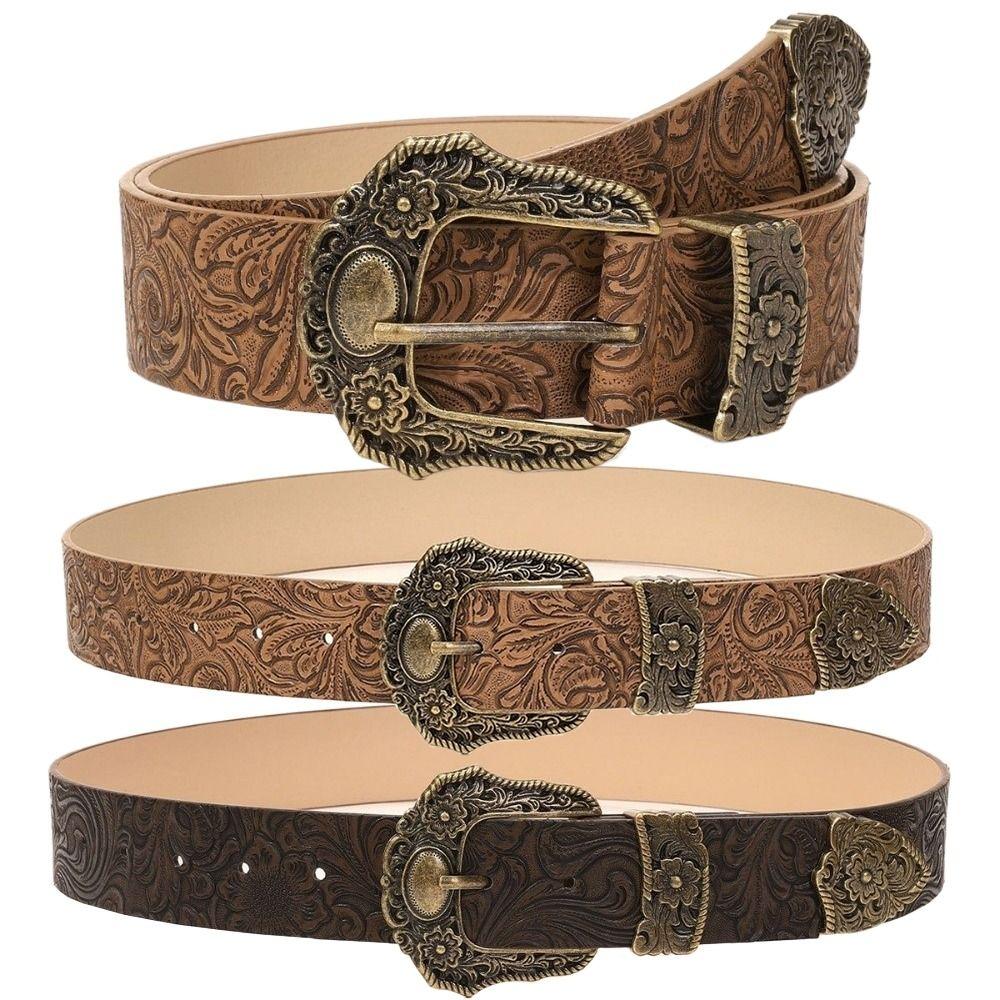 Modischer Breiter Western Cowboy Gürtel PU Leder Vintage Schnalle Gürtel Retro Lässiger Taillengürtel Herren Damen