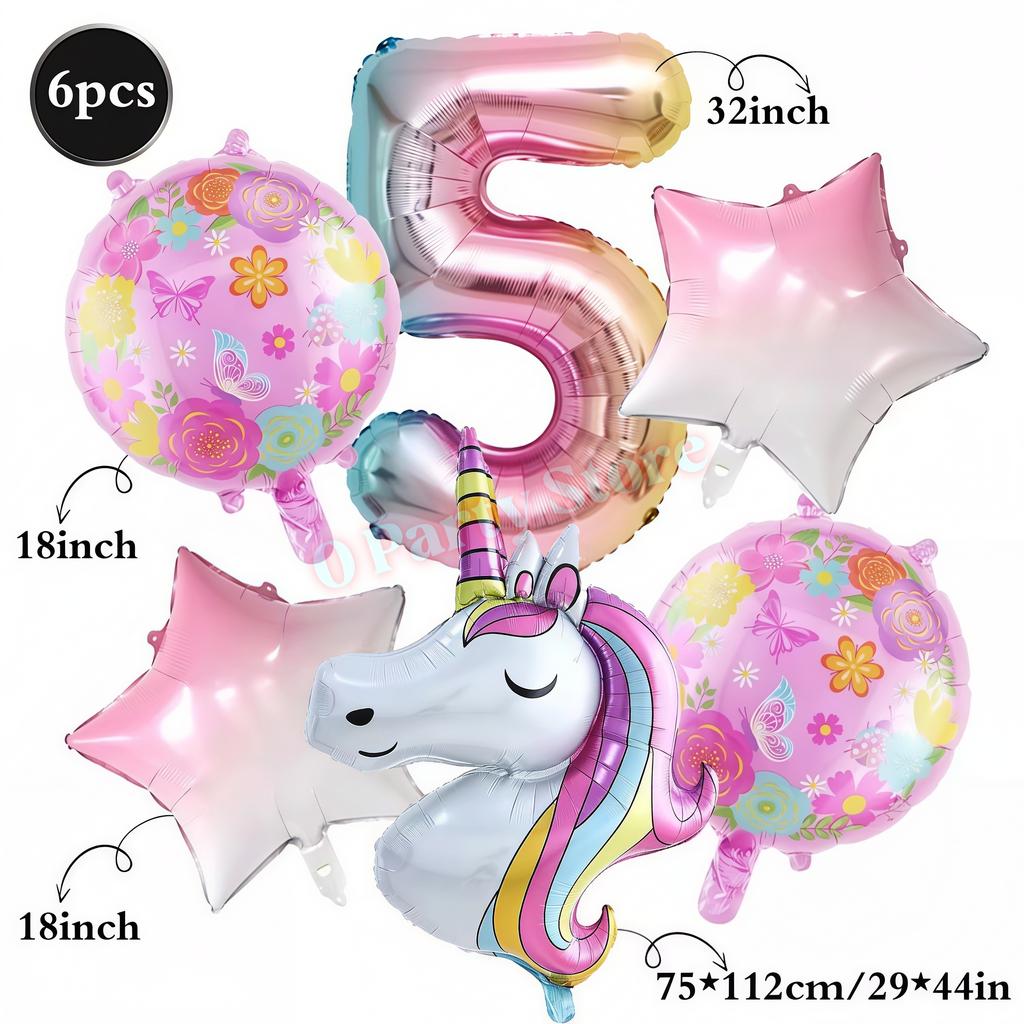 Rainbow Unicorn Aluminum Balloon Girls Birthday Party Decoration Gradient Number Balloon Party Decor Supplies Baby Shower Globos