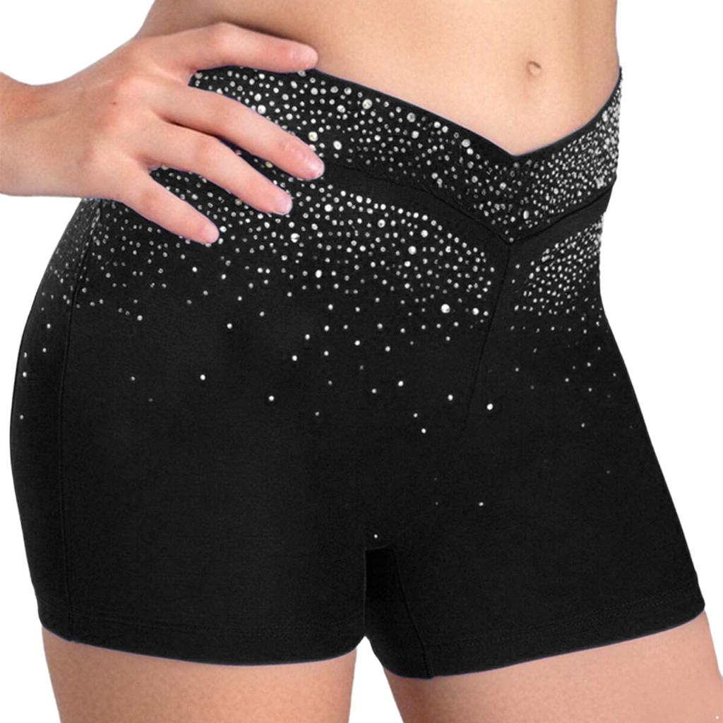 Mädchen Funkelnde Strasssteine Shorts V-Form Elastischer Bund Eiskunstlauf Tanz Gymnastik Akrobatik