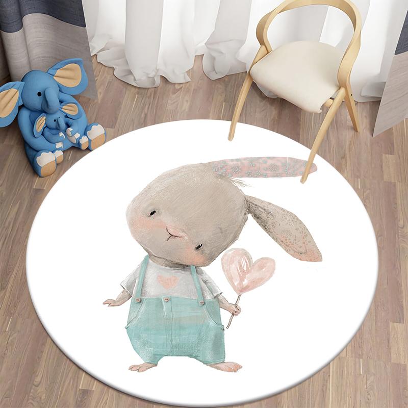 Cartoon Rabbit Print Pattern Circular Carpet Home Living Room Sofa Bedroom Bathroom Children's Room Floor Decoration Carpet
