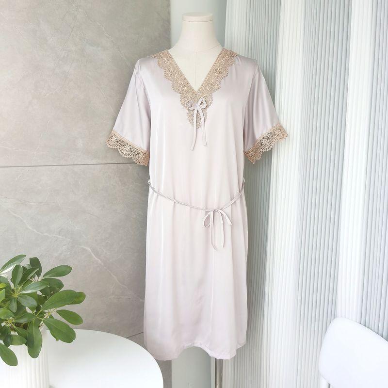 Special Offer Silk Nightdress Pajamas Women's Spring and Summer Thin Ice Silk Nightdress Pullover Dress Silk Mid Length Long Length