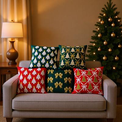 Christmas Velvet Embroidered Pillow Cover Set Decorative Couch Cushion For Living Room Sofa Accent Pillow Covers