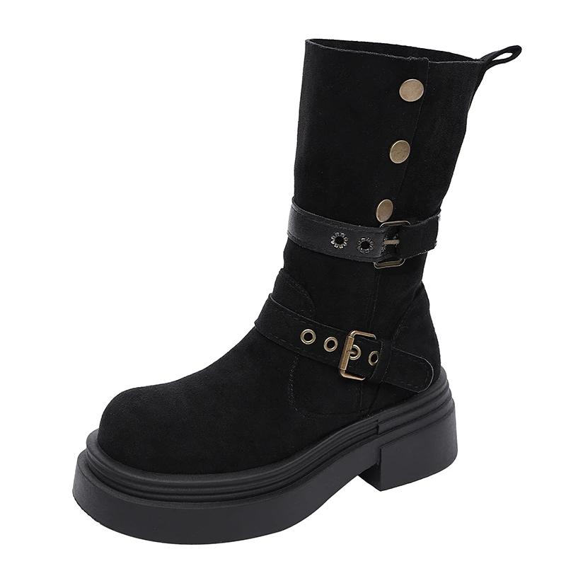 Fashion Hot Selling Thick Soled Height Increasing Boots Women's Shoes 2025 New Fashion Autumn and Winter Versatile Slimming Short Boots