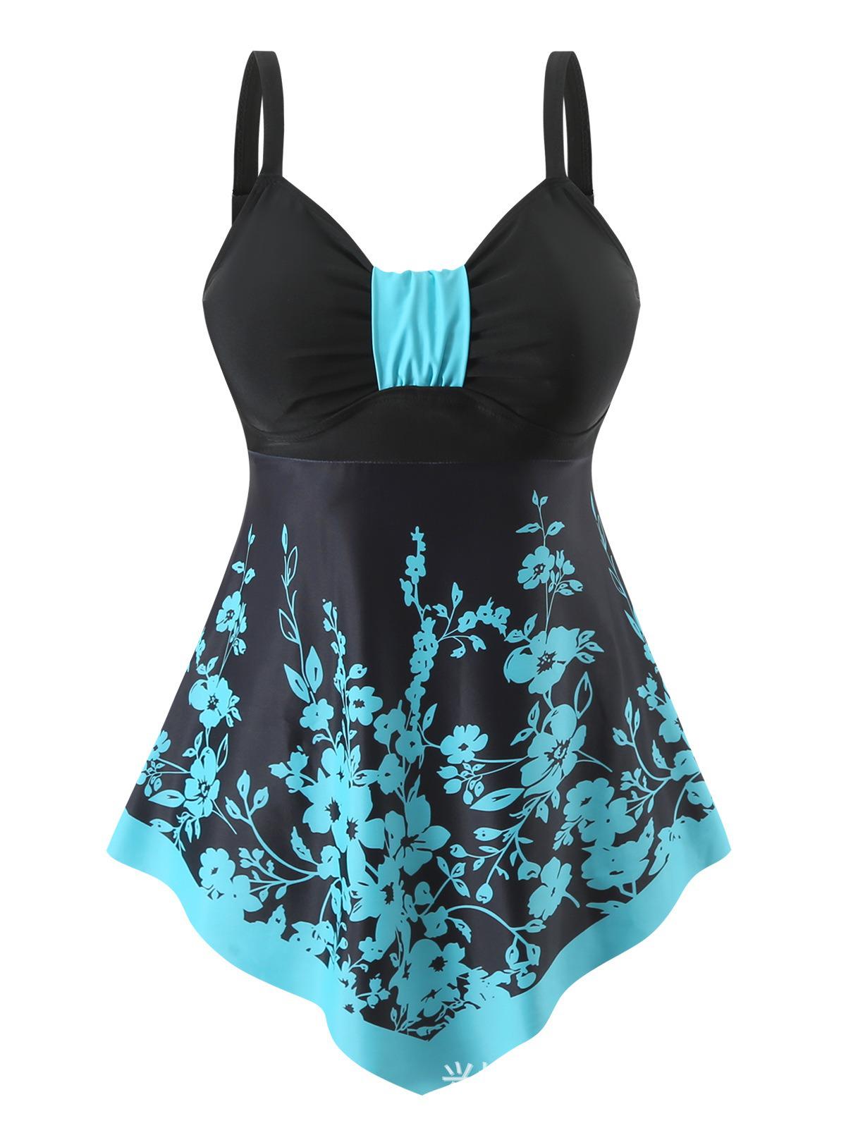 

2025 Большой размер Европейский и американский быстросохнущий танкини с шортиками-бойлегами купальник для женщин M циан