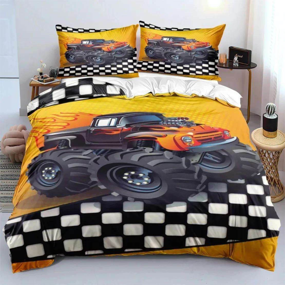 M-Monster Jam Truck Beddengoed Set 3D Geprint M-Monster Dekbedovertrek Kussensloop Twin Full Queen King Maat Voor Slaapkamer Decor AU Single(140*210cm)3pcs