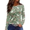 Women's Fashion Casual Slit Hem Round Neck Long Sleeve Loose Printed T-Shirt Ladies Top