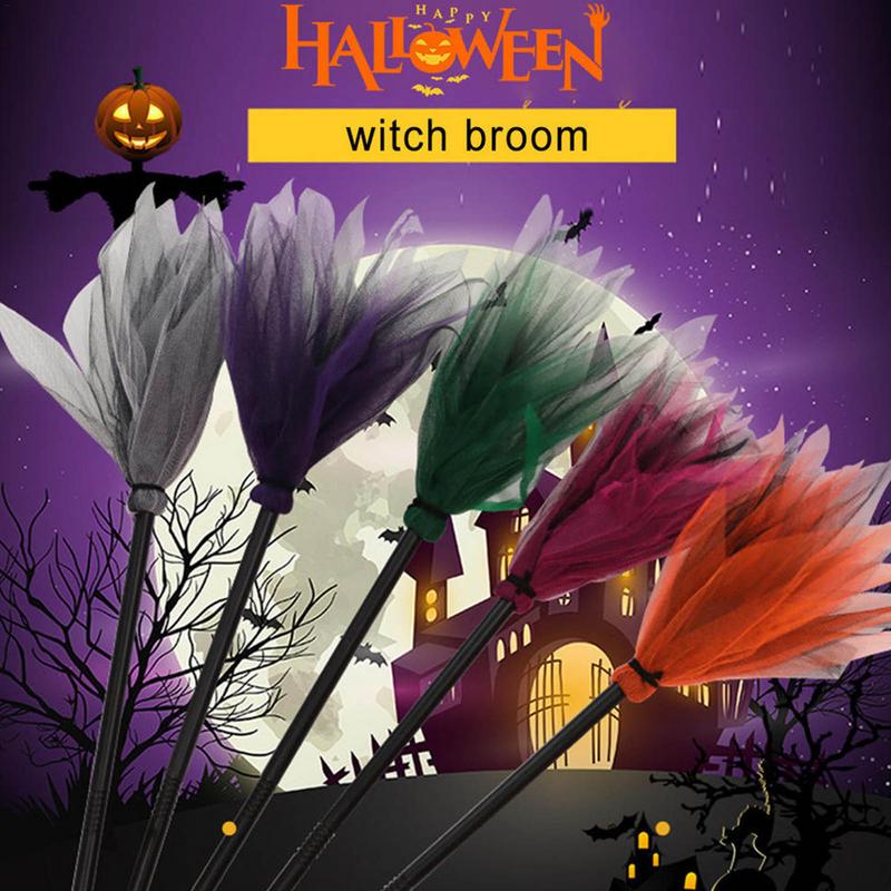 Creative Halloween Witch Broom Halloween Party Witch Decor Props Decorative Masquerade Cosplay Costume Accessories Kids Gifts