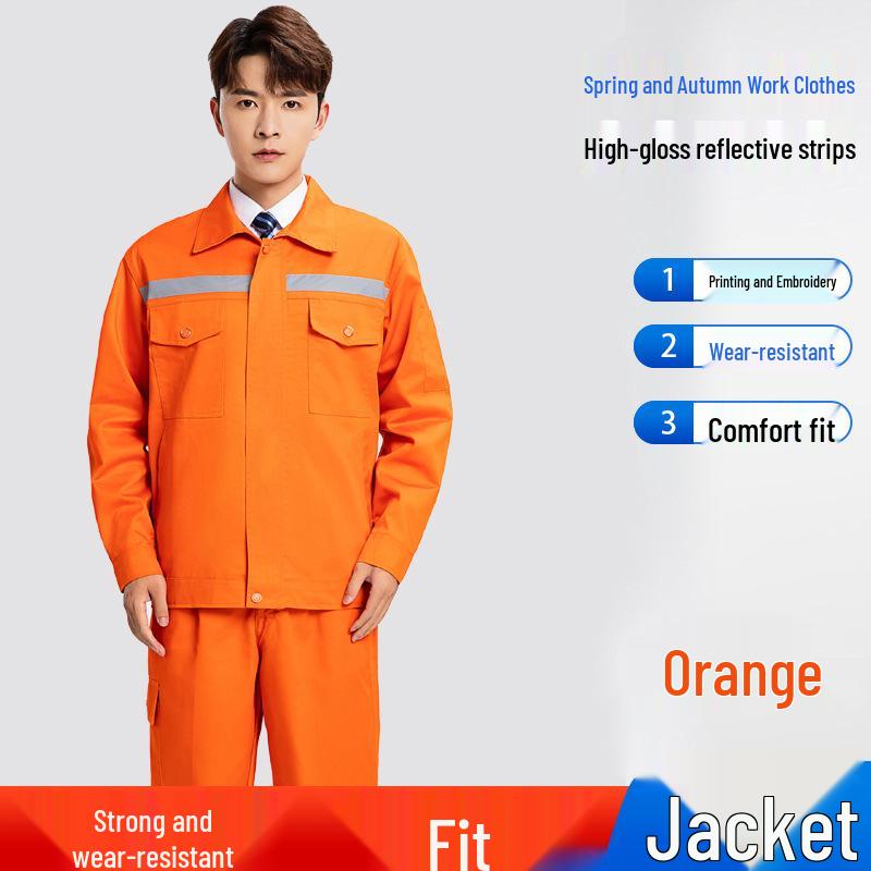 Men's Long Sleeve Workwear Set with Reflective Strips for Electricians and Auto Repair