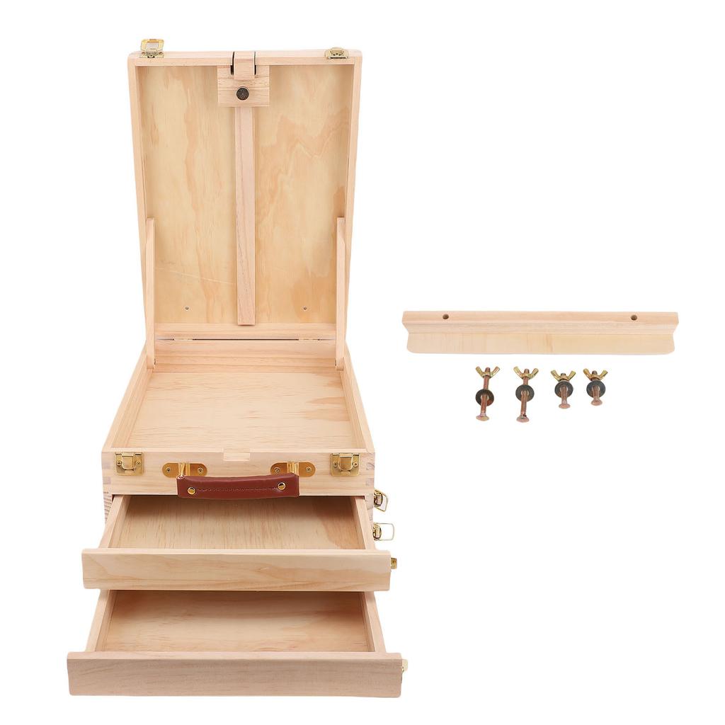 Wooden Pochade Box with 2 Drawers Adjustable Tabletop Art Easel Storage Box for 24 Inch Canvas Painting Sketching