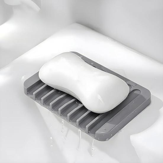 Self Draining Soap Dish Silicone Soap Tray Waterfall Drainer Soap Holder for Bathroom Shower Bath Tub Kitchen Sink