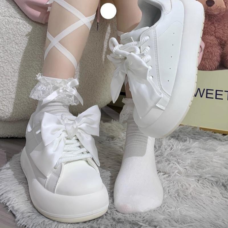 High value bow niche white shoes 2025 spring and autumn new fashion versatile casual thick baseplate shoes women