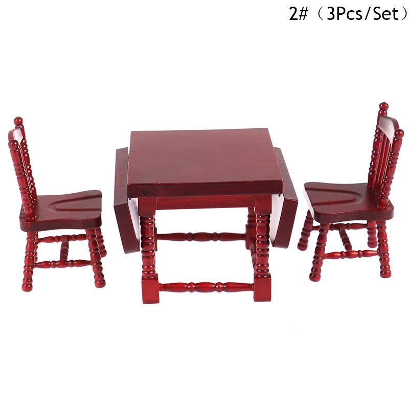 1/12 1set Miniature Dollhouse Furniture Wooden Dining Table Chair Set Simulation Toy