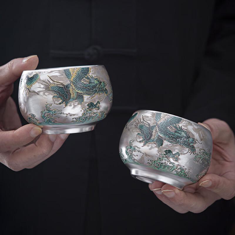 Chaxun Dragon Year Gilded Silver Kung Fu Tea Cup with Redwood Gift Box