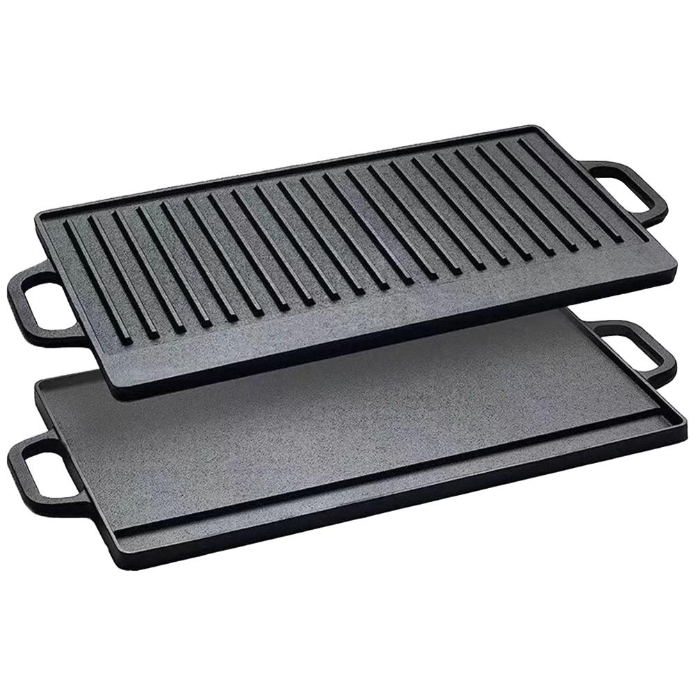 

Cast Iron Griddle Plate Double Sided Grill Plate with Double Handles for Steaks Broil Bread Eggs Pancakes Vegetables