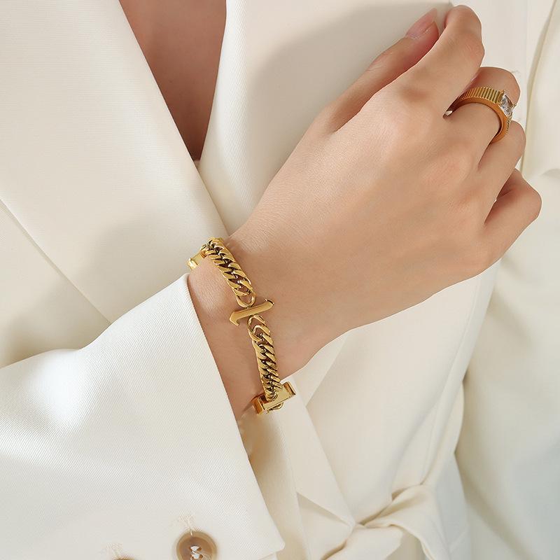 European-American Hip Hop Cuban Link Bracelet - 18K Gold-Plated Titanium Steel, Trendy Statement Jewelry