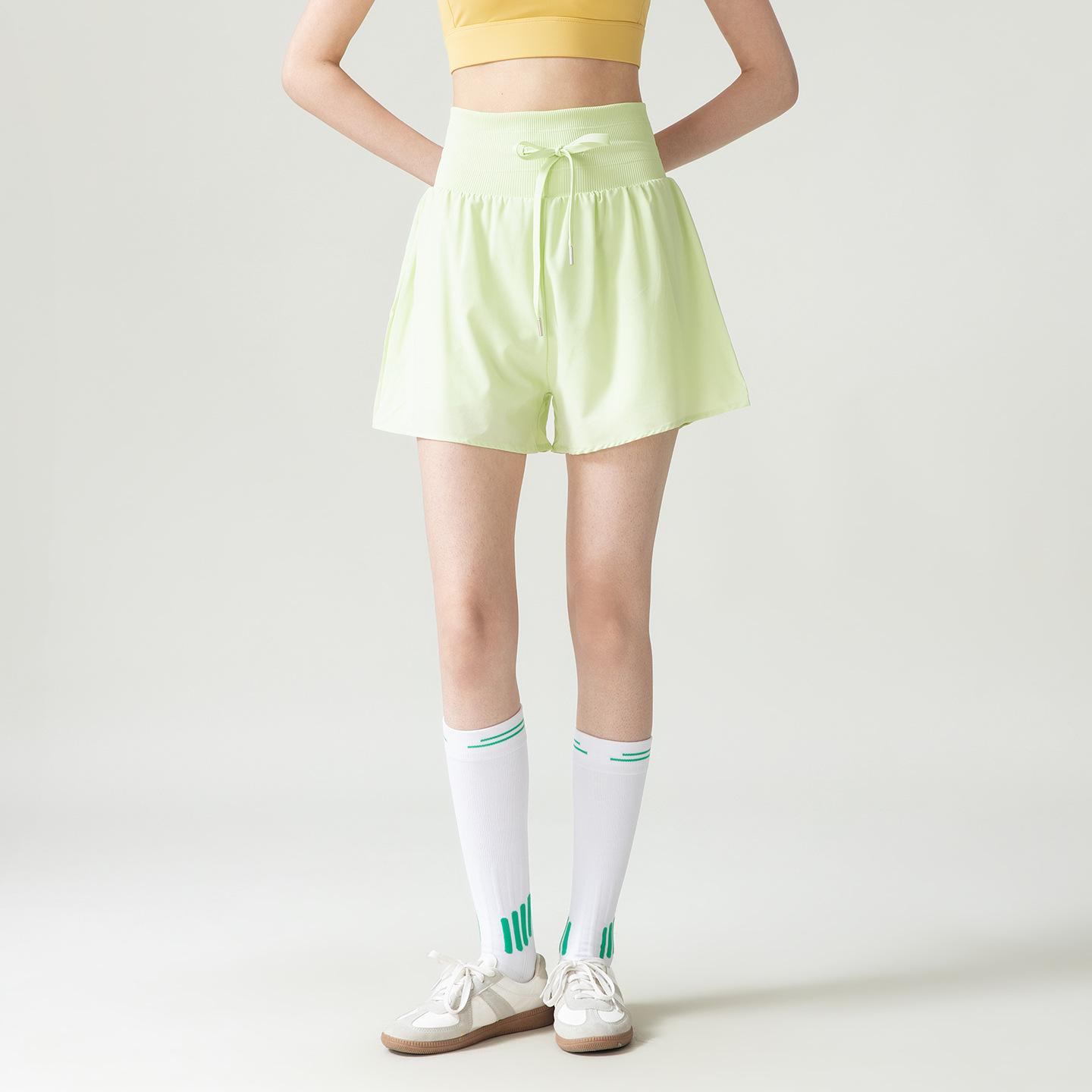 High-Waisted Tie-Up Yoga Shorts with Pocket & Anti-Exposure Design Small зелёный