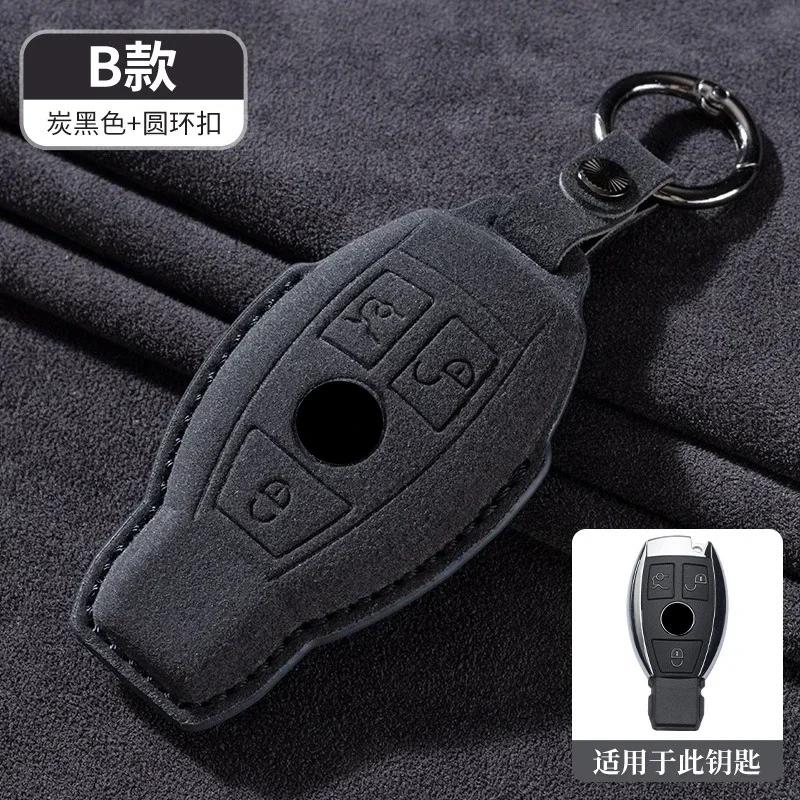 Leather Car Remote Key Case Cover For Mercedes Benz A C E S G Class GLC CLE CLA GLB GLS W177 W205 W213 W222 X167 AMG Keychain
