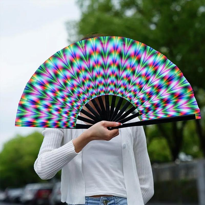 1PC Hand Rave Fan Large Music Festival Fan Gifts Folding Fan Colorful Foldable Fan 33cm