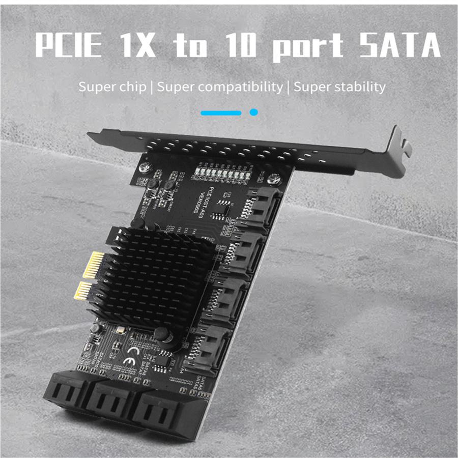 SATA PCIE 1X Adapter 10 Ports PCIE X4 X8 X16 to SATA 3.0 6Gbps Interface Rate Riser Expansion Card for Desktop PC Computer Converter Supports 32TB