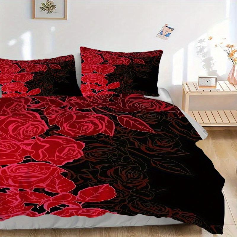 3pcs Red Roses Bedding Set, Breathable And Soft, Suitable for All Seasons Machine Washable, Suitable for Bedroom Decoration,yy250822111