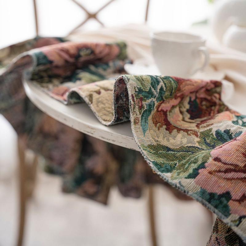 Round Solid Color Table Cloth American Jacquard Splicing Dust-proof Home Restaurant Decoration Hotel Retro Tassel Table Cloth