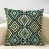 Blue Green Striped Diamond Pattern Cushion Cover Natural Linen Organic Fabric Double-Sided Printing Breathable For Home Decor