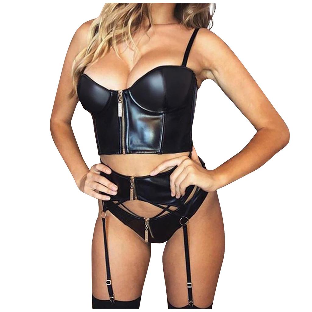 Ladies Sexy Lingerie Black Uniform   Pajamas Set 3-Piece Set