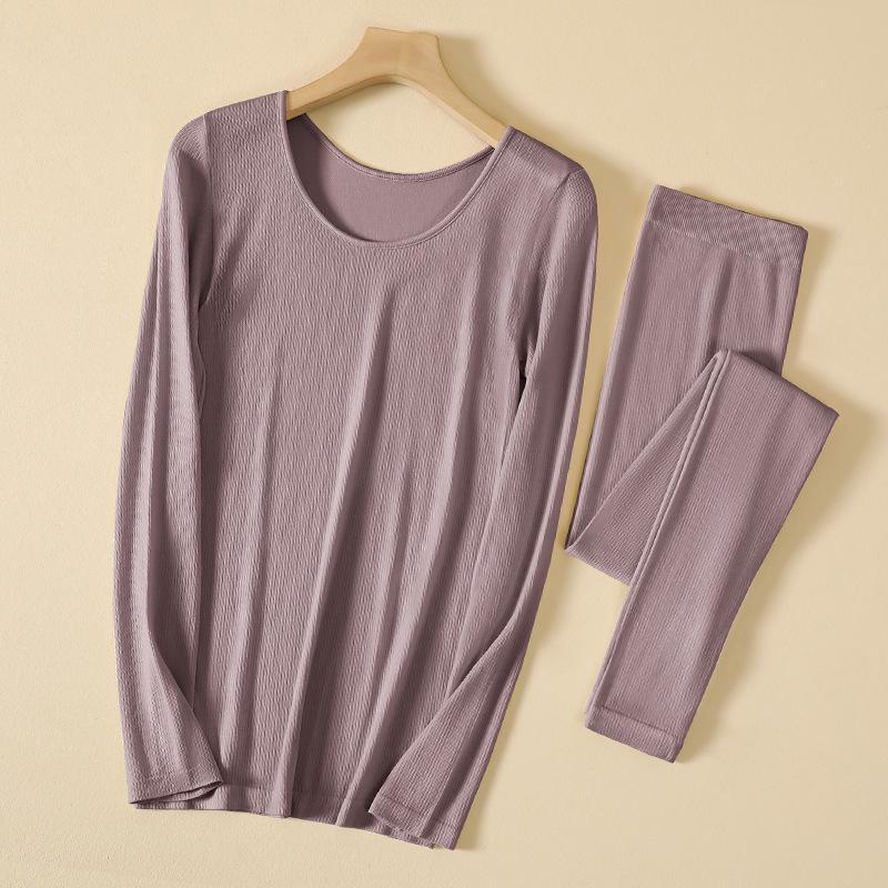 Women's Thermal Velvet Slim Fit Round Neck Underwear Set for Autumn