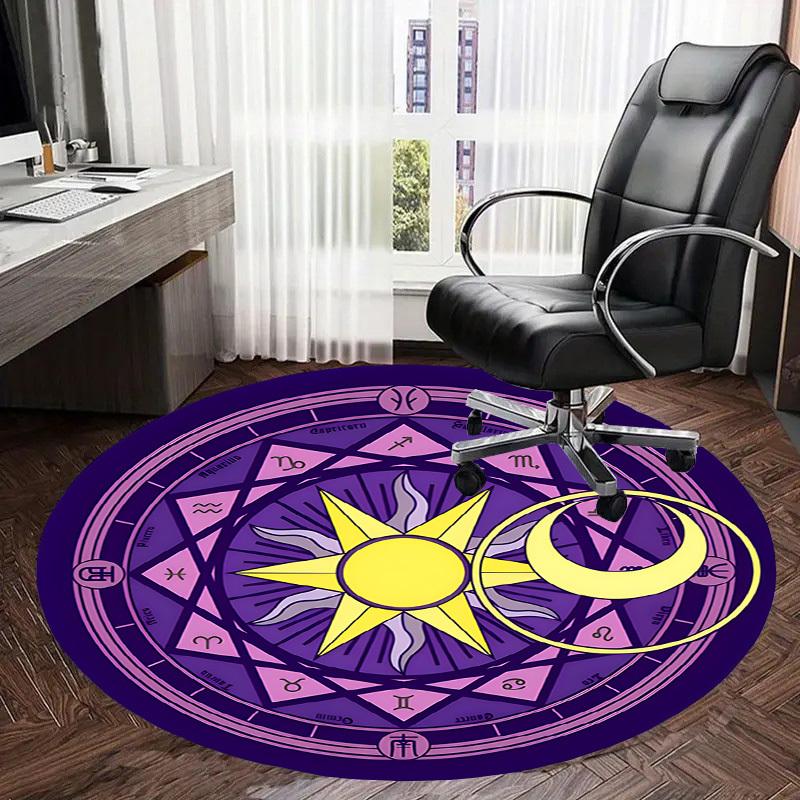 1pc Astrological Mandala with Sun and Moon Symbols Round carpet, Made of Polyester,Perfect for Decorating Office Chairs, Living Rooms fplt074