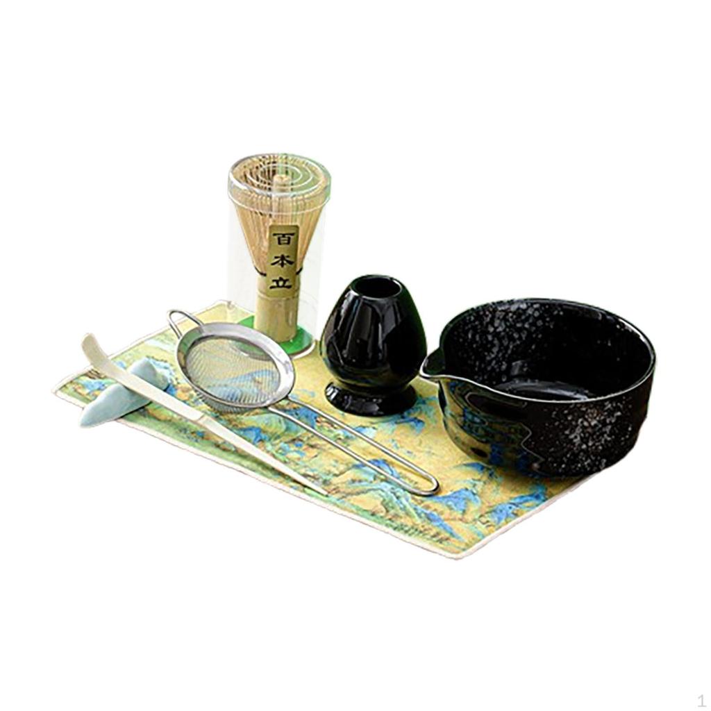 7 Pieces Matcha Whisk Set Bowl with Spout Gift for Tea Lovers Holder