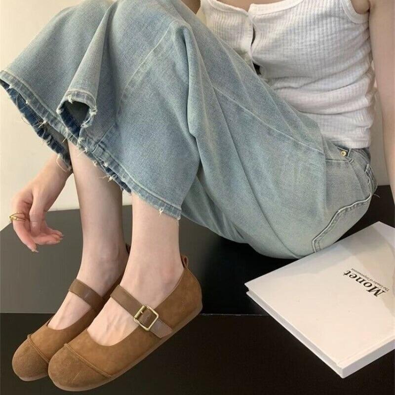 Fashion Spring/Autumn Fashion Buckle Single Women's Solid Color Model Square Toe Beautiful Casual and Comfortable Loafers Zapatos Mujer