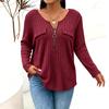 Women's Casual Ribbed Knit Long Sleeve Top with Pockets and Zip Front for Everyday Wear