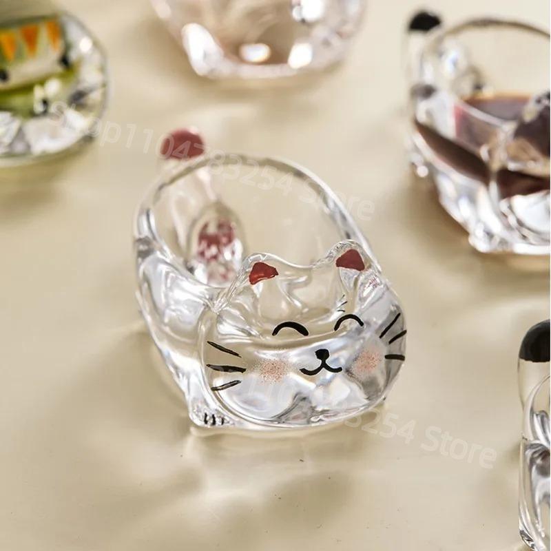 Cat Crystal Glass Seasoning Dish Dipping Saucer Sauce Dishes Chopstick Holder Soy Sauce Vinegar Dish Spice Dishes Spice Bowl