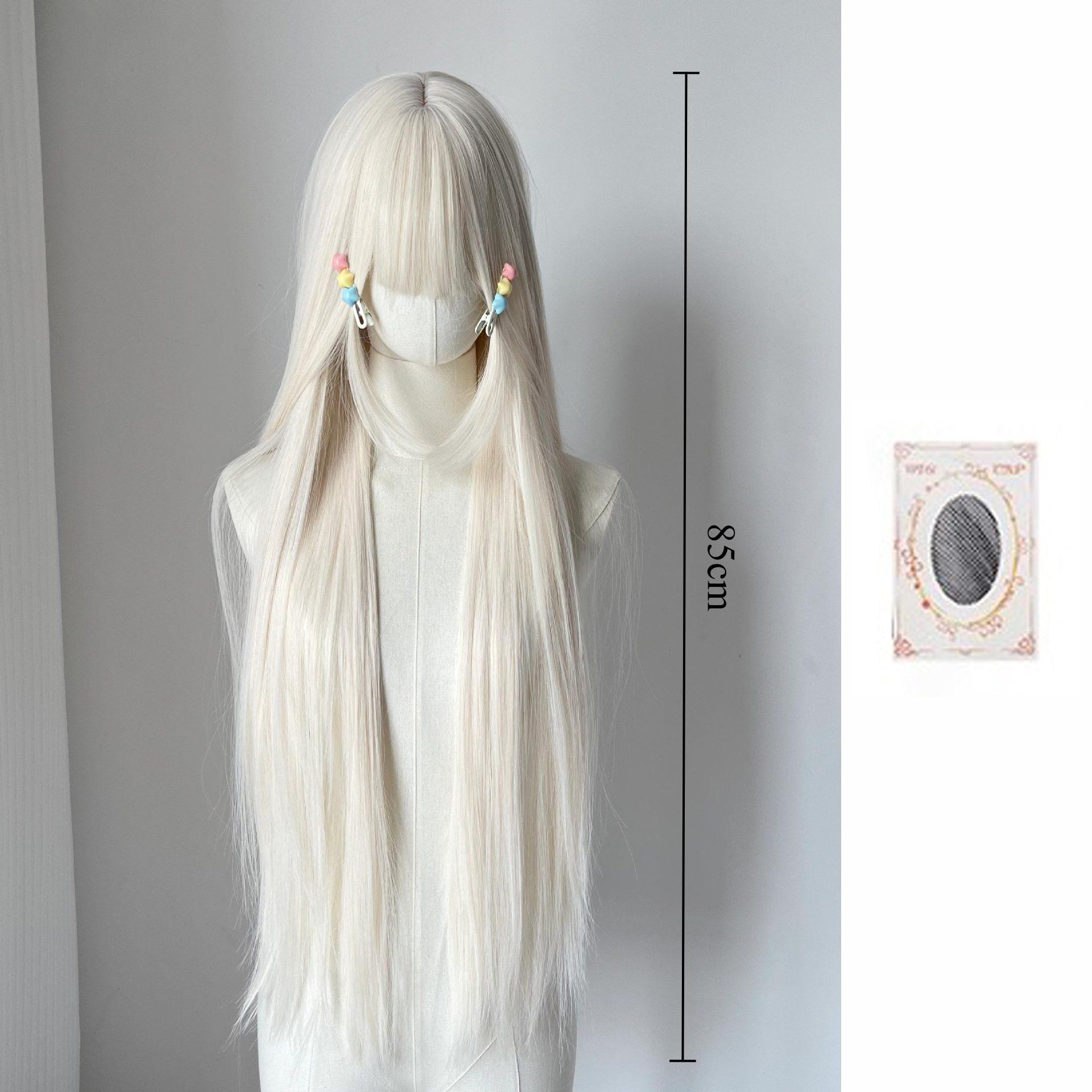 

Milky White Wig with Sideburns 85cm Long Wavy Hair Lolita Cute Synthetic Wigs High Temperature Fibers Natural Wigs for Cosplay (as the picture,1pc)