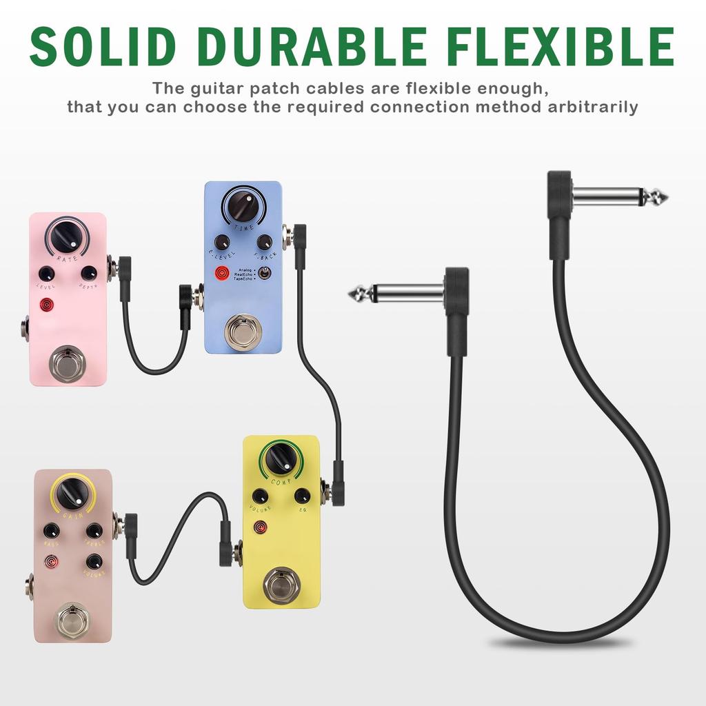 Guitar Patch Cable, 15cm, TS Cable, 6.35mm, for Effects Pedals, L-shaped Plug, Space-saving