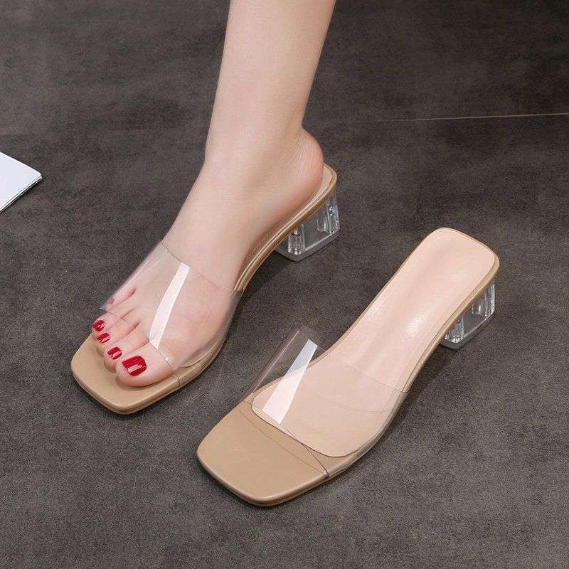 Fairy cool slippers female summer 2025 new fashion outer wear square head thick heel medium heel temperament one word high heel sandals tide