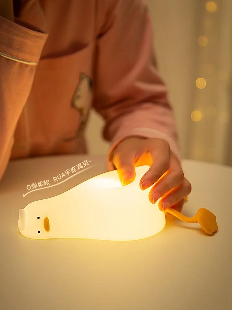 Lying Flat Duck Night Light Silicone Dimmable Nightlight Rechargeable Bedside Touch Lamp for Breastfeeding Kawaii Room Regalos
