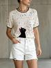 Damen Floral Print Kurzarm Lockerer Pullover für Frühling und Herbst