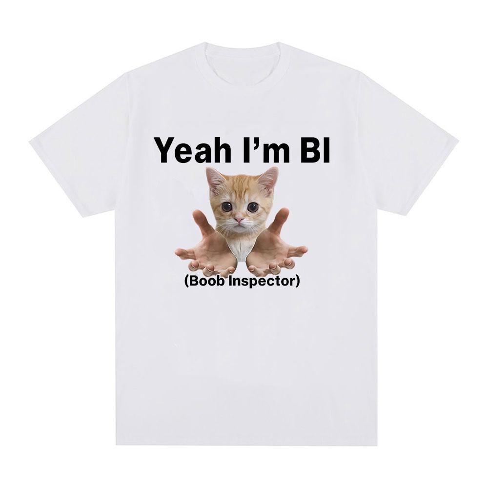 Vintage Yeah Im Bi Boob Inspector Funny Cat Meme T Shirt Y2K Streetwear Fashion cheap Women clothing with free shipping S